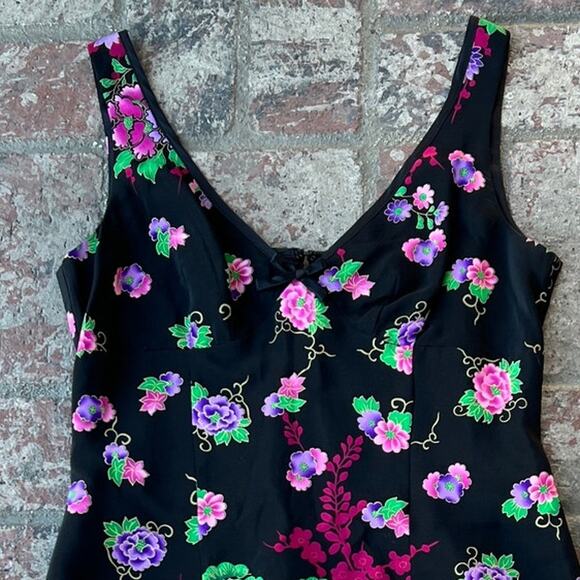 Vintage Nanette Lepore 100% Silk Dress Black 90s Floral Mill Sleeveless Size 4 - Picture 4 of 4
